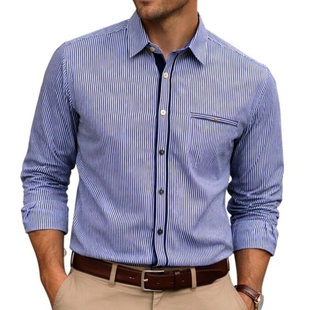 Haupt Men's Striped Printed Collared Long Sleeve Button Down Shirt Size‎ Large